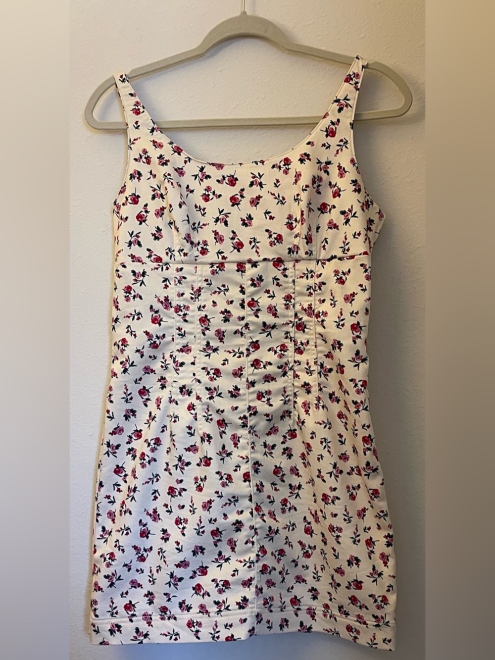 Girls Cream Floral Sundress with Pink Rose Print